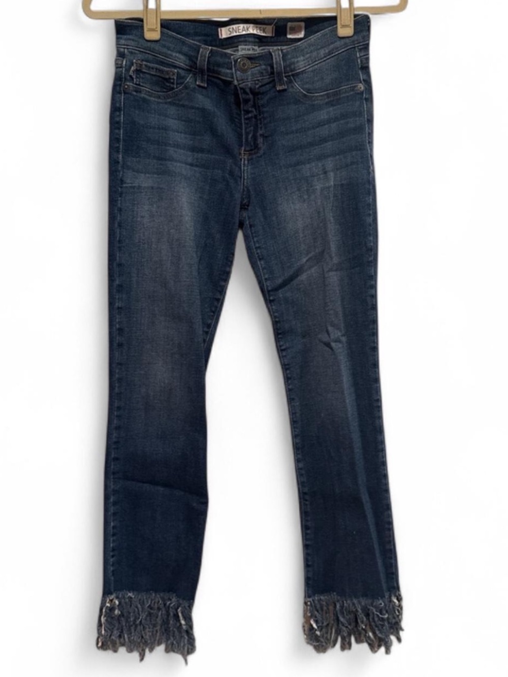 Sneak Peek Womens Blue Raw Fringe Ankle Jeans